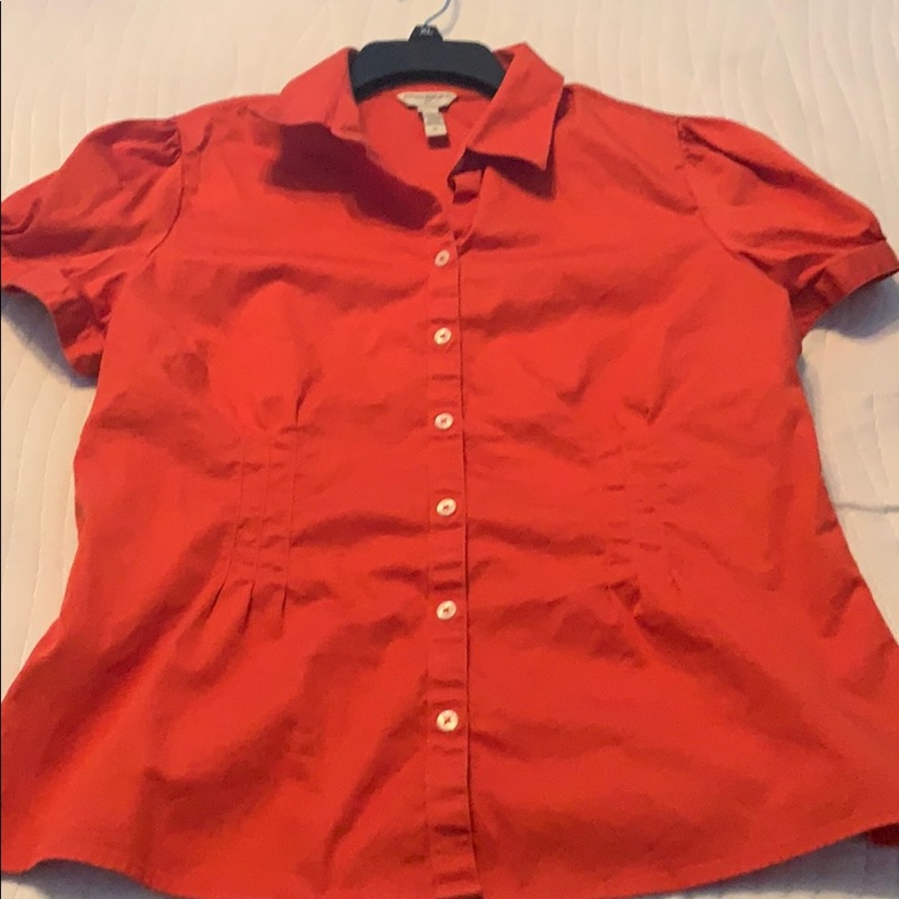 🔥3/$10 XL BananaRepublic orange button blouse